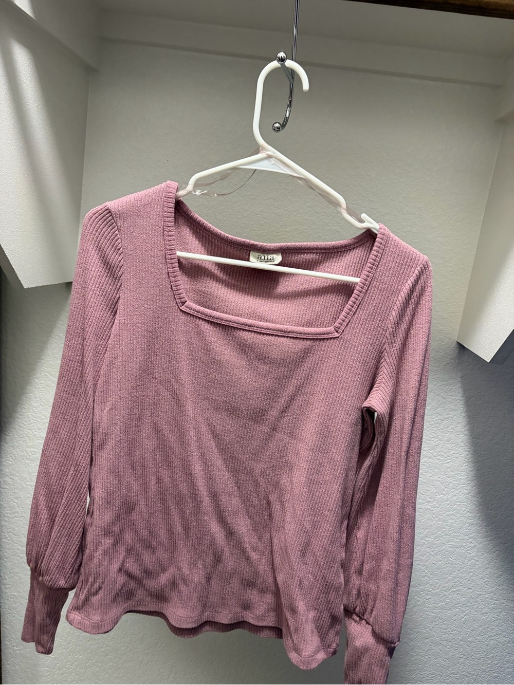 ana Square-Neck Long Sleeve Top — Pink